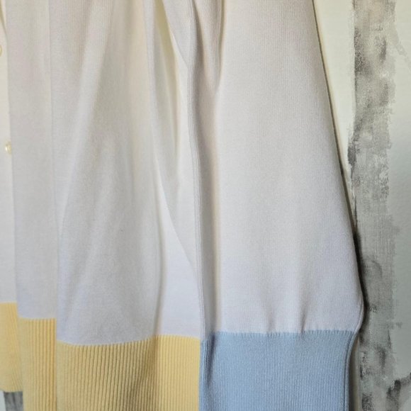 Land's End Fine Gauge Cotton Cardigan White W/Pink,Yellow,Blue Detail 2X - Picture 3 of 7